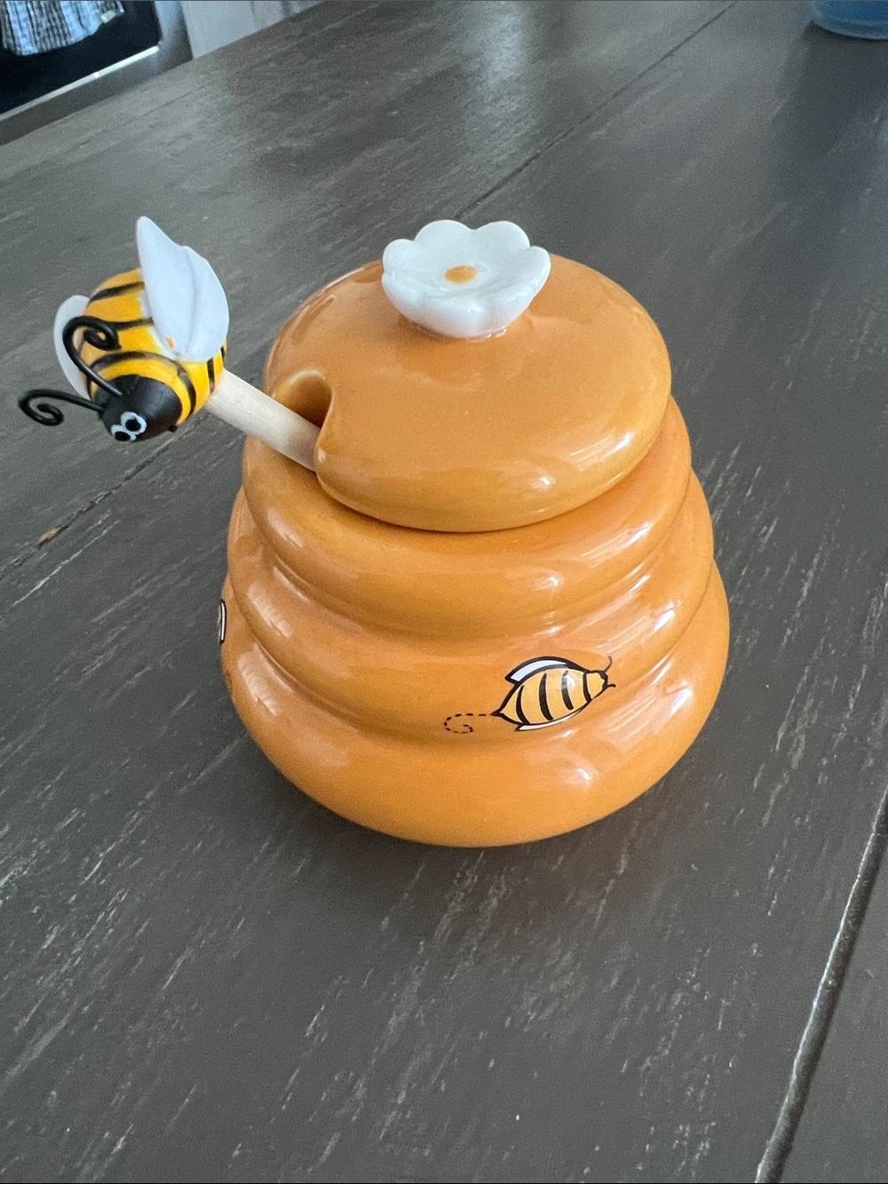 Ceramic Bee Honey Pot with Honey Dipper